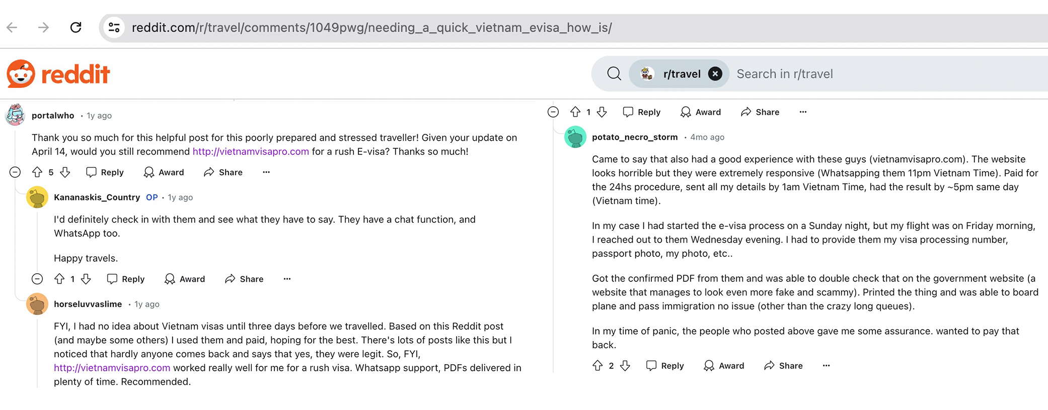 Many-users-vote-for-vietnamvisapro.com-on-reddit-to-get-Vietnam-evisa