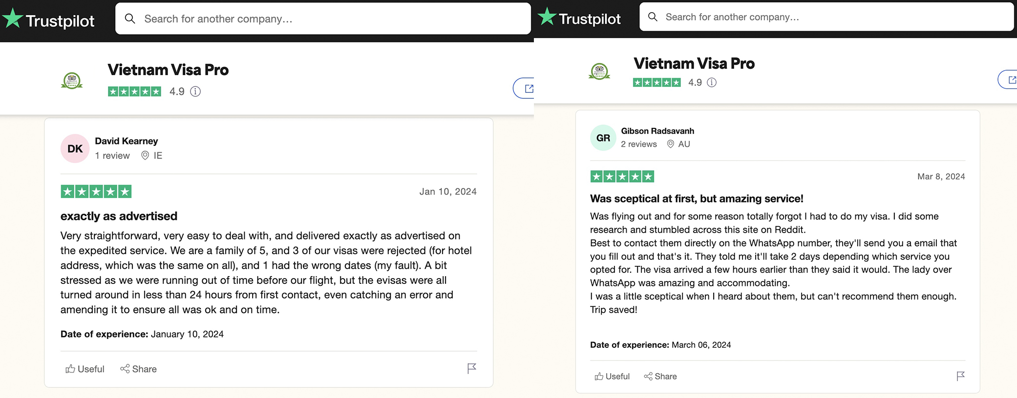 Recommandation for Super Urgent Vietnam Visa on Trustpilot